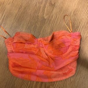 Vibrant Orange and Pink Floral Strapless Top